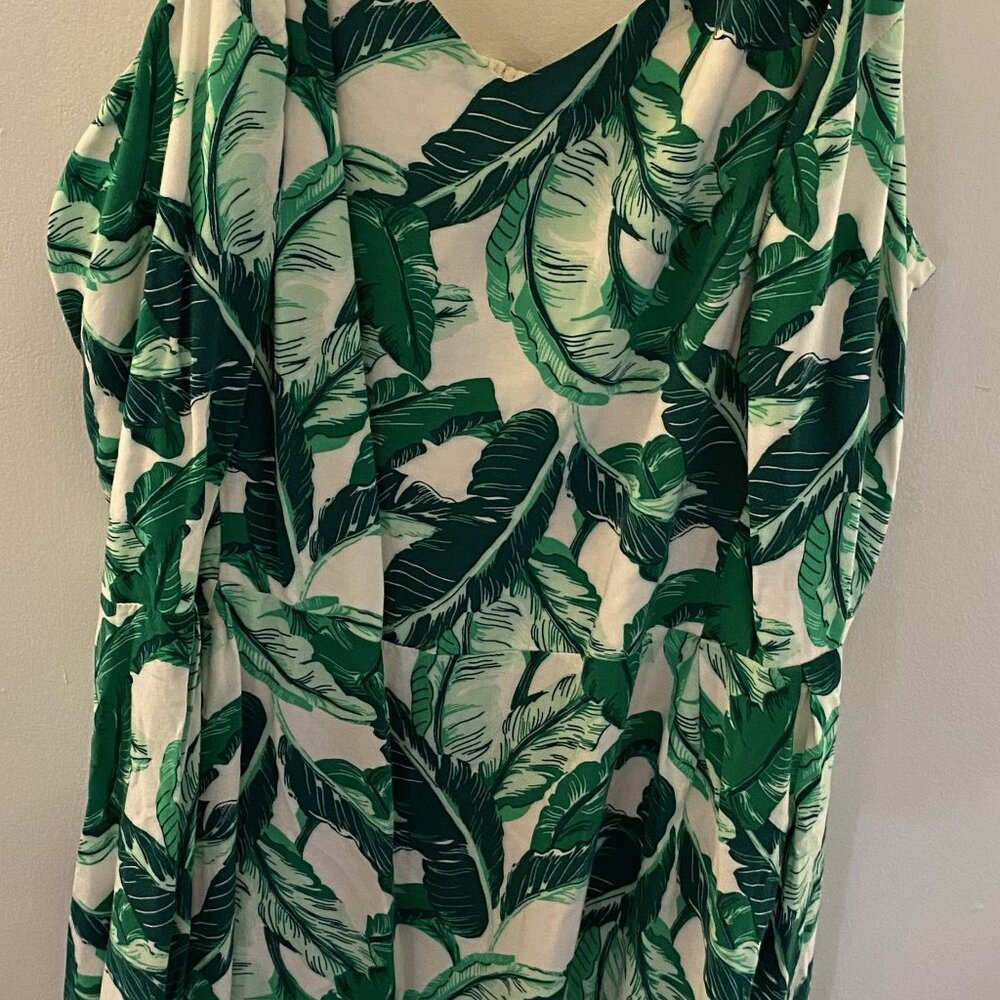 Old Navy Green & White Leaf Print Mini Sun Dress